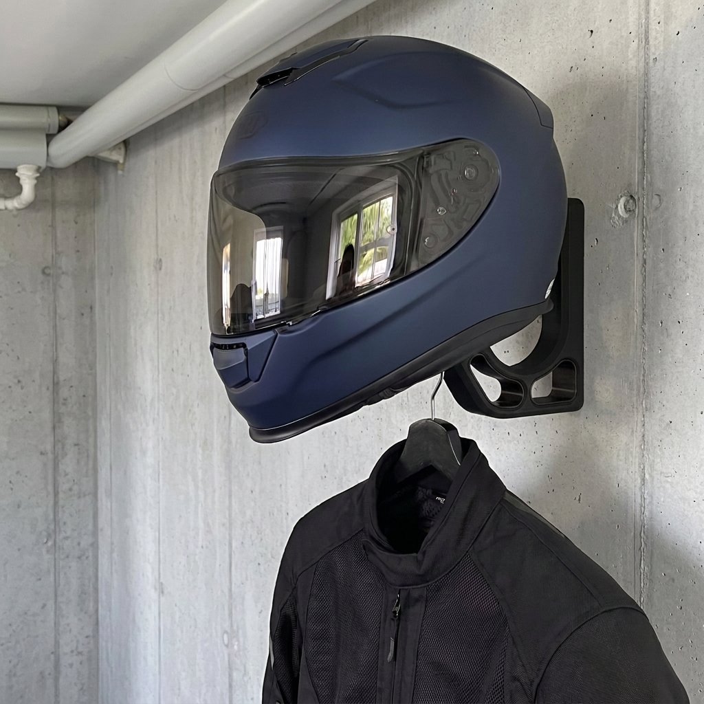 Kask na uchwycie na betonowej ścianie