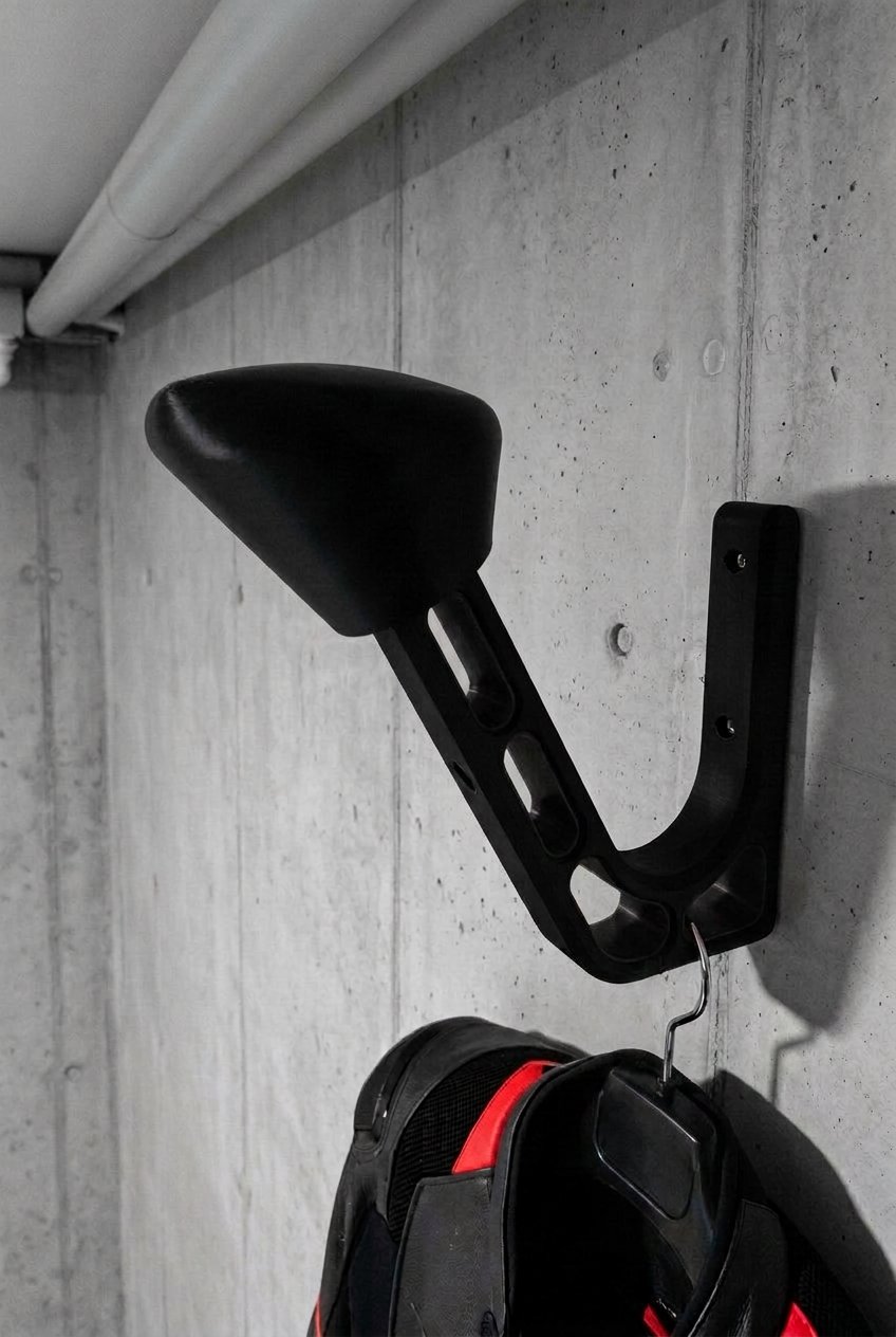 Kask i kurtka na uchwycie ściennym
